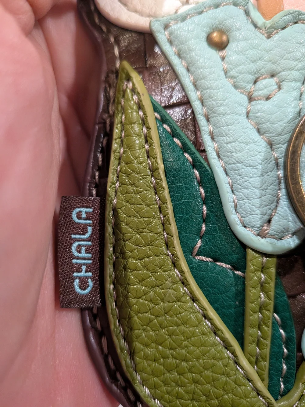 Chala Floral Leather Coin Purse Keychain - Mint, Green, White